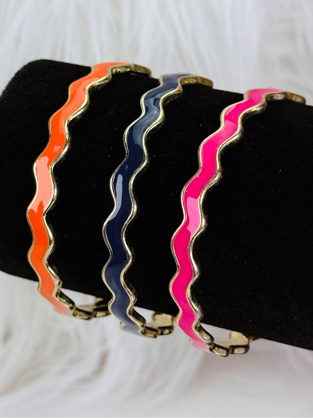 Vintage Goldtone Multicolor Wave Bangle Set of 3 bracelets